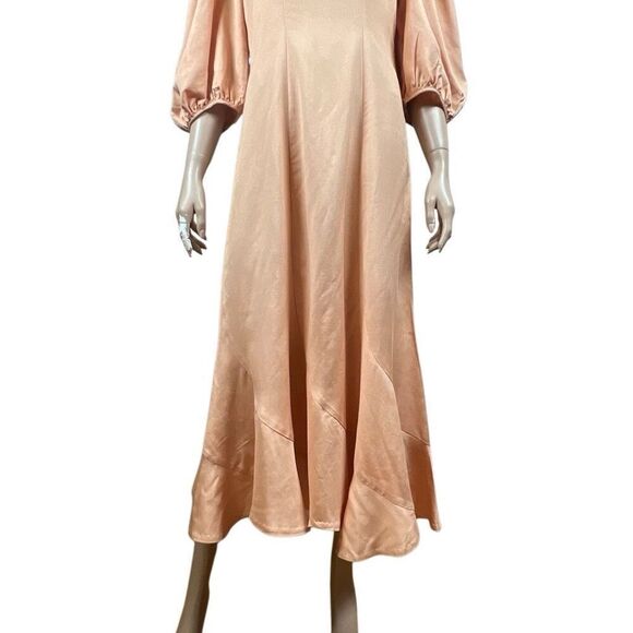NWT Loeffler Randall Carmina Curve Seam Puff Sleeve Dress Cipria Peach Size 4 (0 - Picture 5 of 15